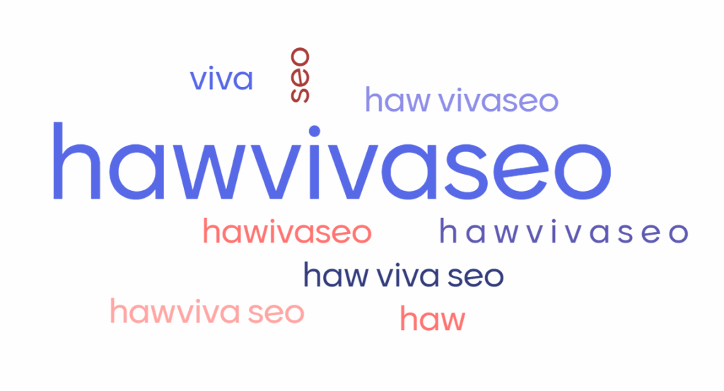 HAWVIVASEO Wortwolke mit verschiedenen Versionen des Wortes hawvivaseo